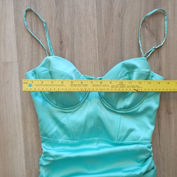 Oh Polly turquoise satin formal sexy bodycon dress size 6 or S/M - Picture 5 of 8